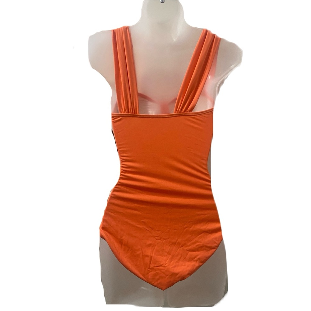 Carmen Marc Valvo Hot Coral Ruched One Piece Swimsuit - Picture 2 of 4